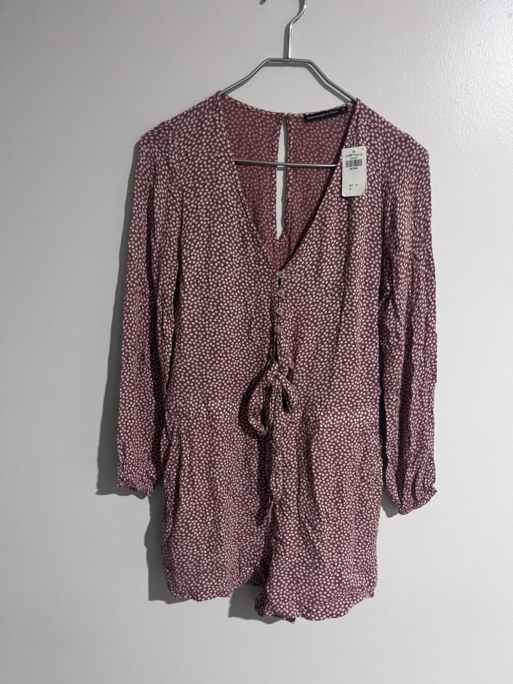 Abercrombie & Fitch Romper Womens M Pink Floral V-Neck Long Sleeve Crepe